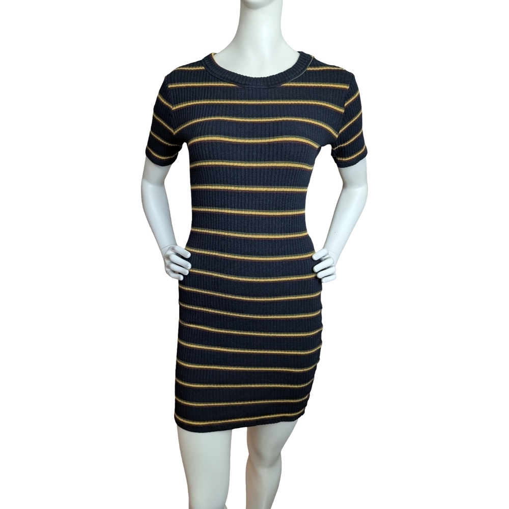 Zara Trafaluc Ribbed Stripe Knit Dress | Stretchy Bodycon | Short Sleeve, Size S - Picture 1 of 6